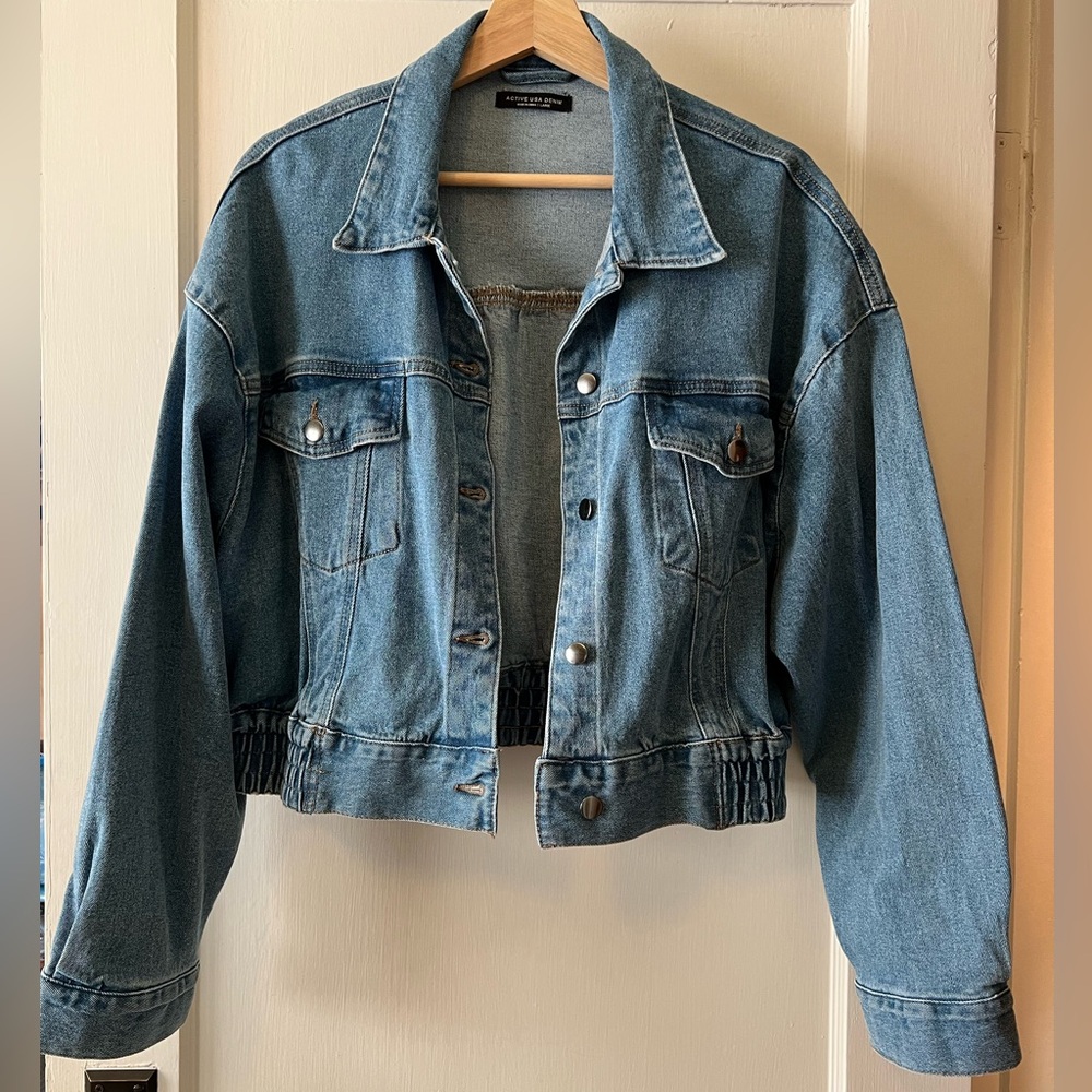 Active USA Denim Bomber Jacket L